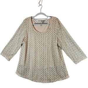 JM Collection tunic Womens 2X Beige Crochet Knit over tank Beach office vacation